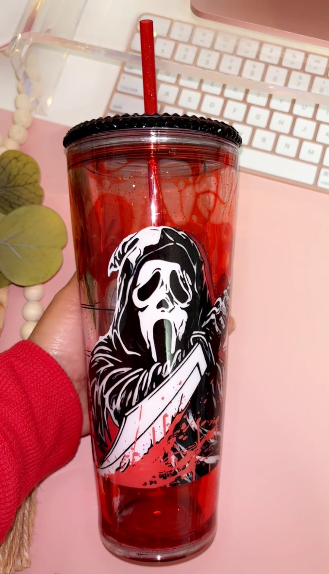 Ghost face blood drip snowglobe tumbler