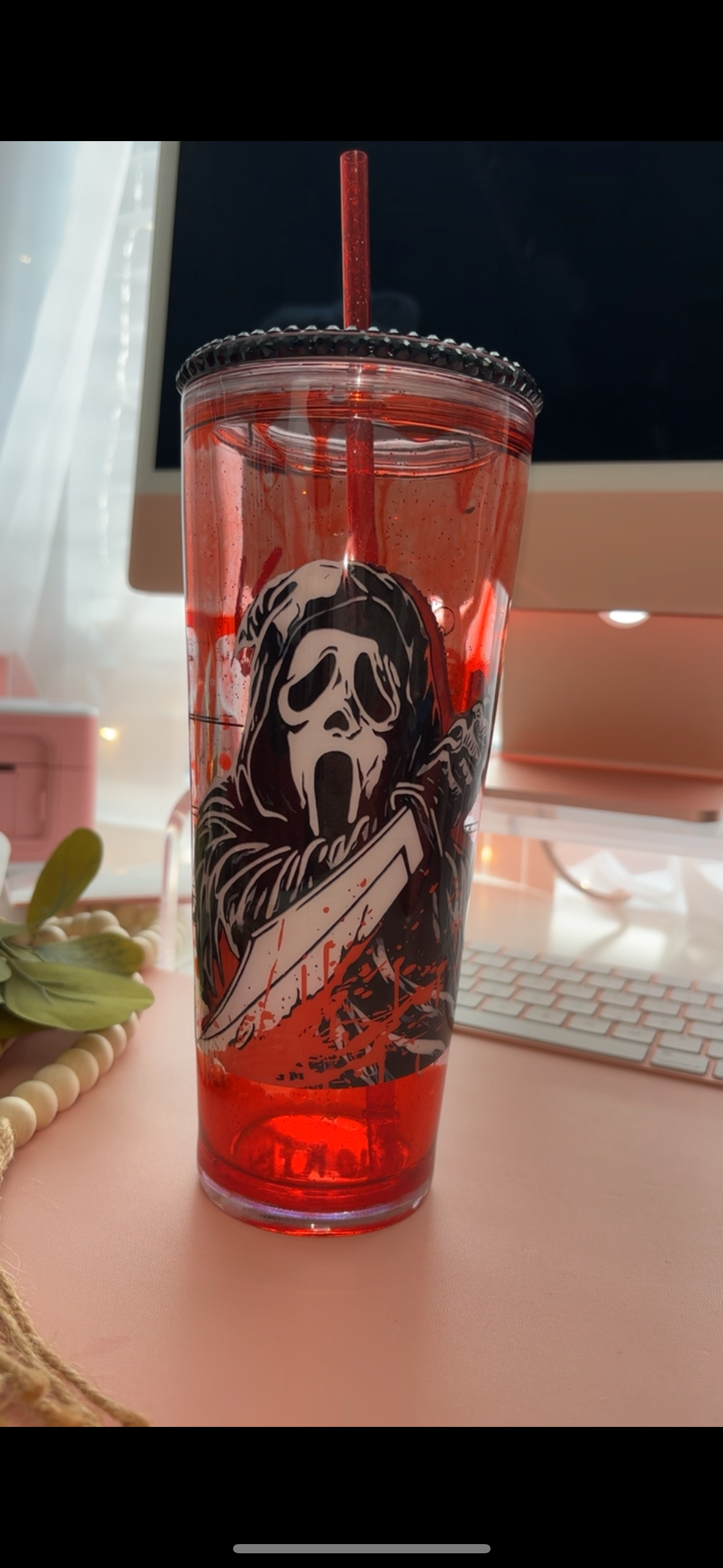 Ghost face blood drip snowglobe tumbler
