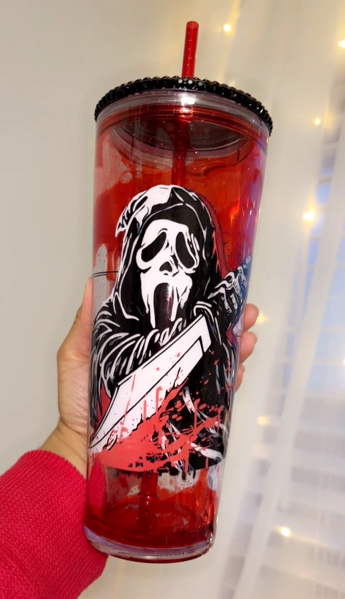 Ghost face blood drip snowglobe tumbler