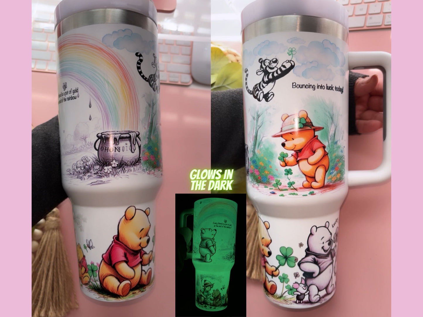 Pooh Bear 40oz Glow In the Dark tumbler with handle