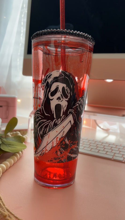 Ghost face blood drip snowglobe tumbler